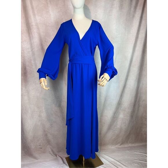 Vintage 70s Style Meghan LA Women's Surplice V-Neck Wrap Maxi Dress Small - Picture 2 of 5